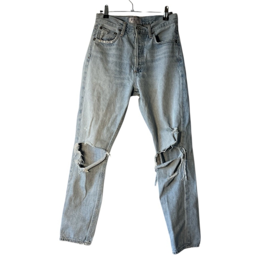 AGOLDE Jamie Classic Button Fly Jeans Busted Knee Distressed 25